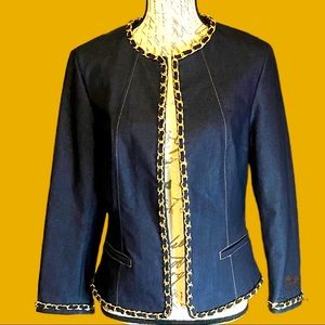 LAFAYETTE 148 Denim Jacket W Contrasting Gold Trim Size 10